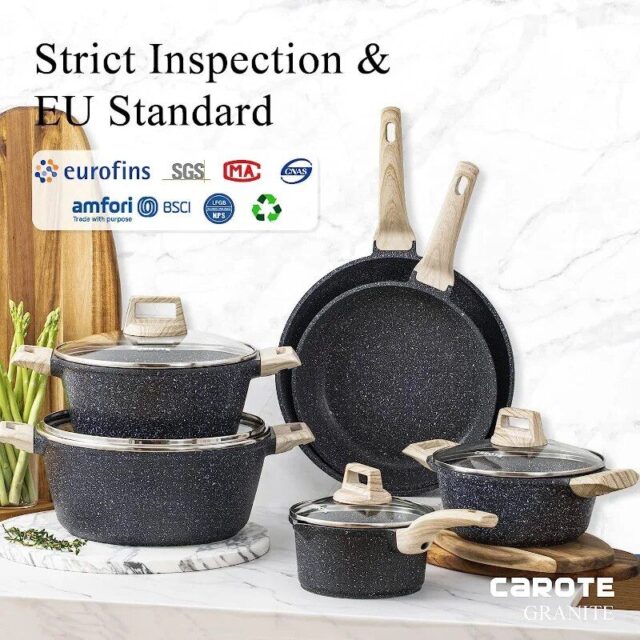 10Piece Nonstick Granite Cookware Set Premium Stone Pots and Pans for